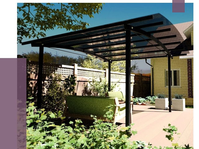 Навесы для террасы в Луге от 13145 руб. под ключ | ПРОЛЁТ-Лга